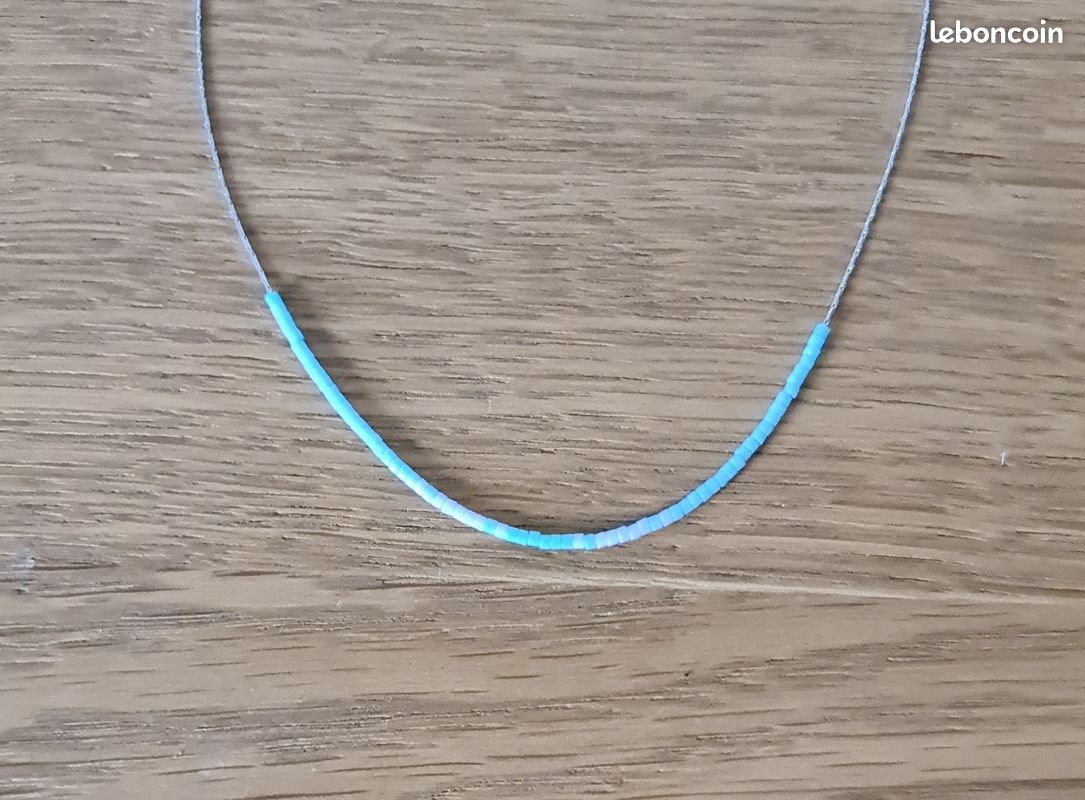Collier acier inoxydable perles Miyuki bleues mauves et vertes (image 2)