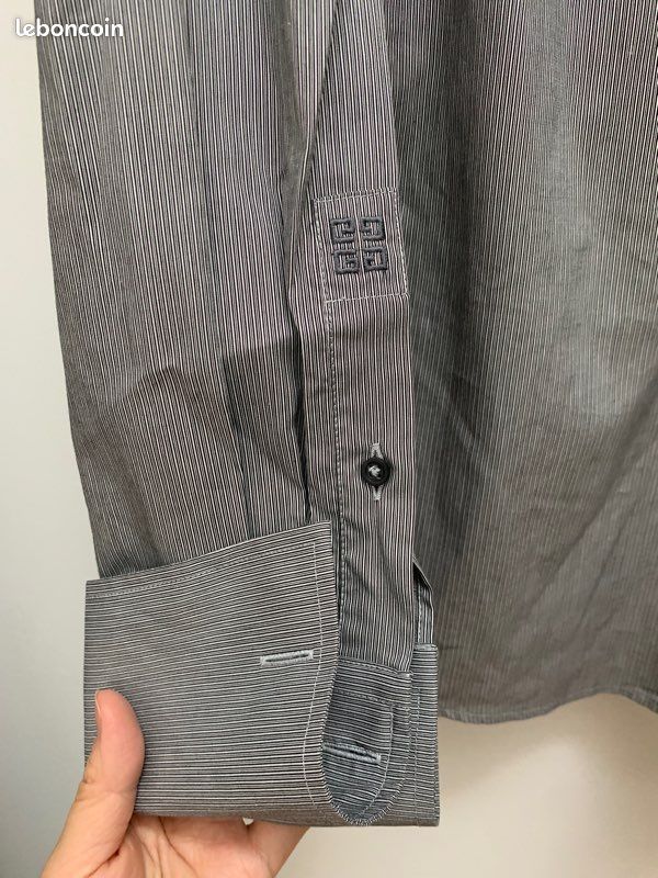 Chemise Givenchy gris rayures slim taille 39 poignets mousquetaires (image 5)