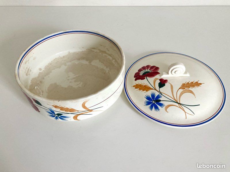 Légumier plat fleurs coquelicots blé bleuet Messidor faïencerie Onnaing / Vintage (image 3)