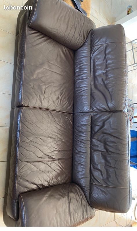 Vends canapé et fauteuil cuir marron (image 2)