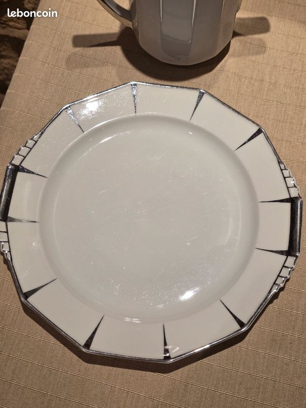 Service à Café Art Déco - Porcelaine De Limoges, Liseré Argenté - Demi-tasses