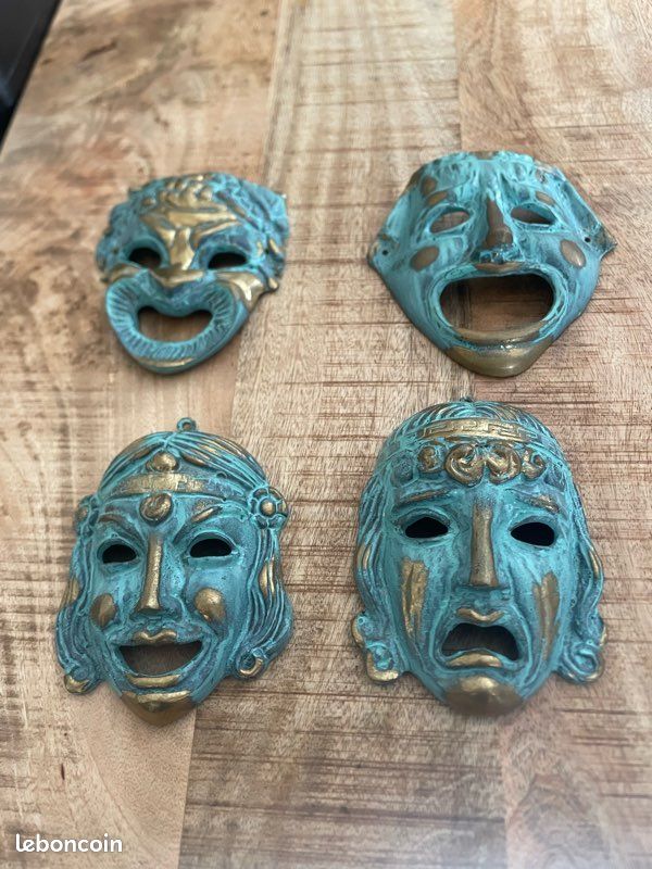 4 masques grecs bronze massif (image 1)
