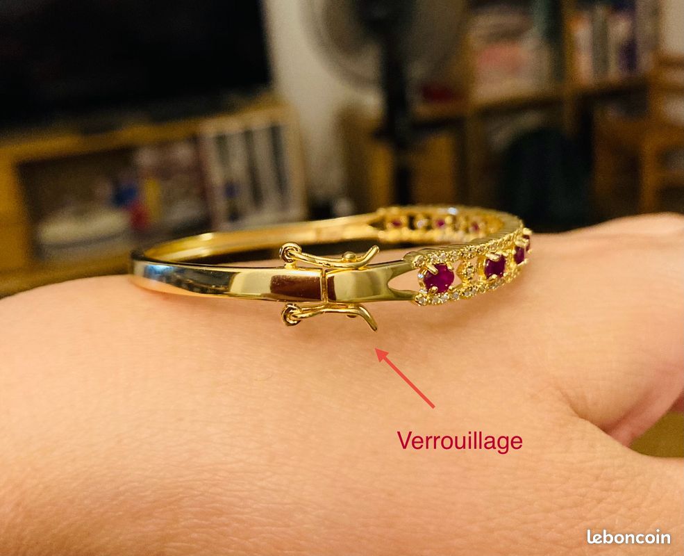 Luxe accessible au quotidien : Bracelet jonc en argent massif 925 plaqué or et #rubis naturels (Certificat) (image 8)