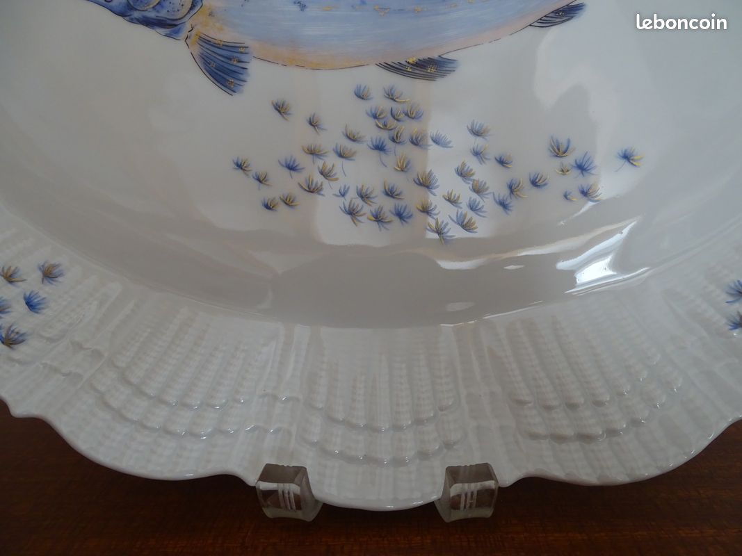 Grand Plat à Poisson En Porcelaine De Limoges B&C - Doré Et Blanc, 43,5 Cm