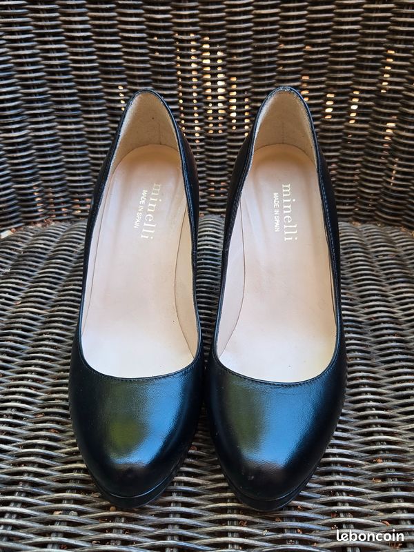 👠✨ Minelli – Escarpins plateforme cuir noir – Made in Spain – Talon 10 cm – T.37 🖤 (image 3)