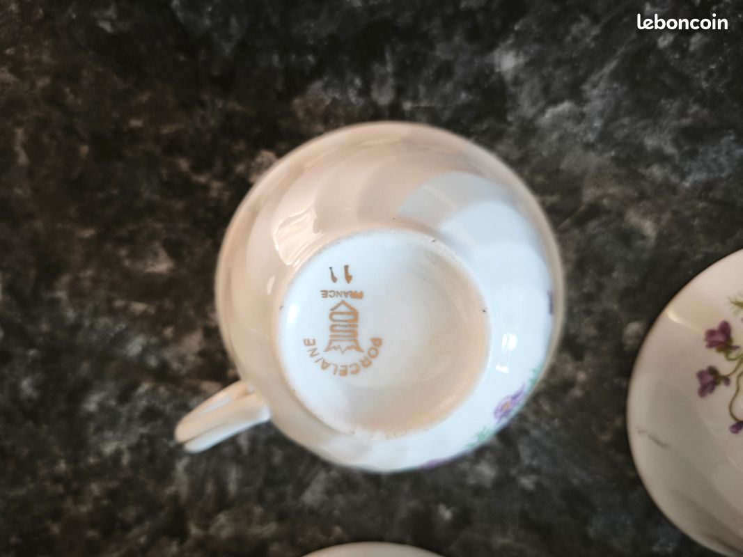Lot De 6 Soucoupes Et Tasses Demitasse Porcelaine Fraureuth Avec Argent - Fin 19ème