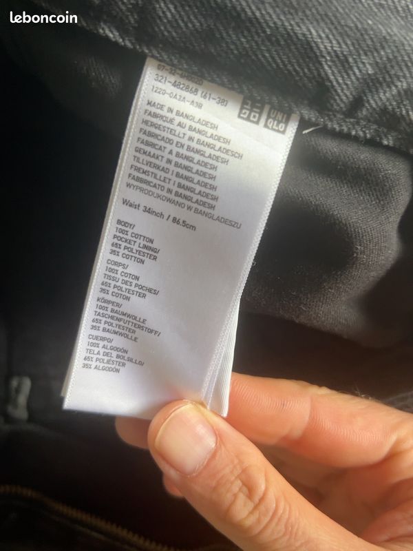 Jean UNIQLO noir / gris anthracite délavé, taille W34 (image 2)