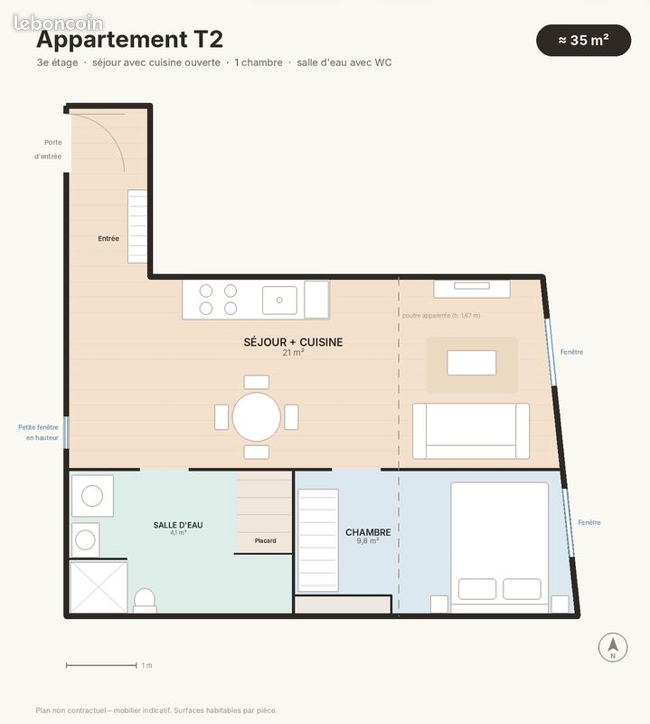 Appartement 2 pièces 35 m² · à Montauban · 35 m² · 540 €/mois