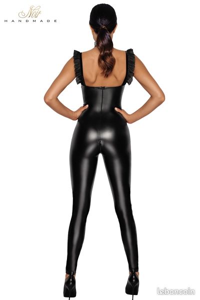 Combinaison wetlook et tulle F256 femme style catwoman bdsm fetish neuf (image 2)