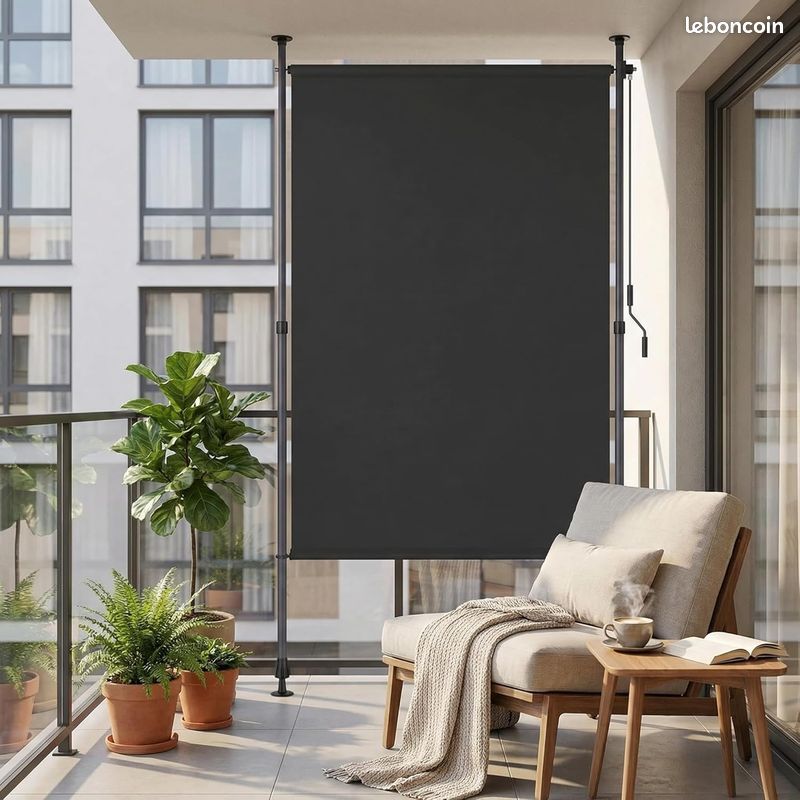 Store extérieur vertical L 200 x H 220 à 310 cm, anthracite, avec manivelle, sans perçage, occultant (image 3)