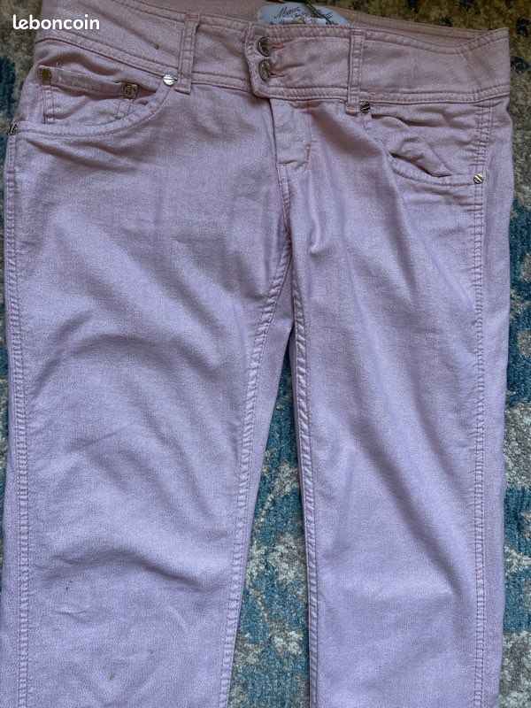 Lot 3 jeans MET taille XL taille basse; rose scintillant, bleu ciel: skinny used déchiré (image 9)
