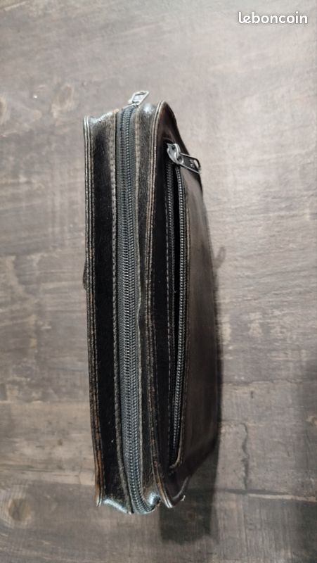 Portefeuille-porte-monnaie Vintage En Cuir Noir - Années 70 - Unisexe - T BEG
