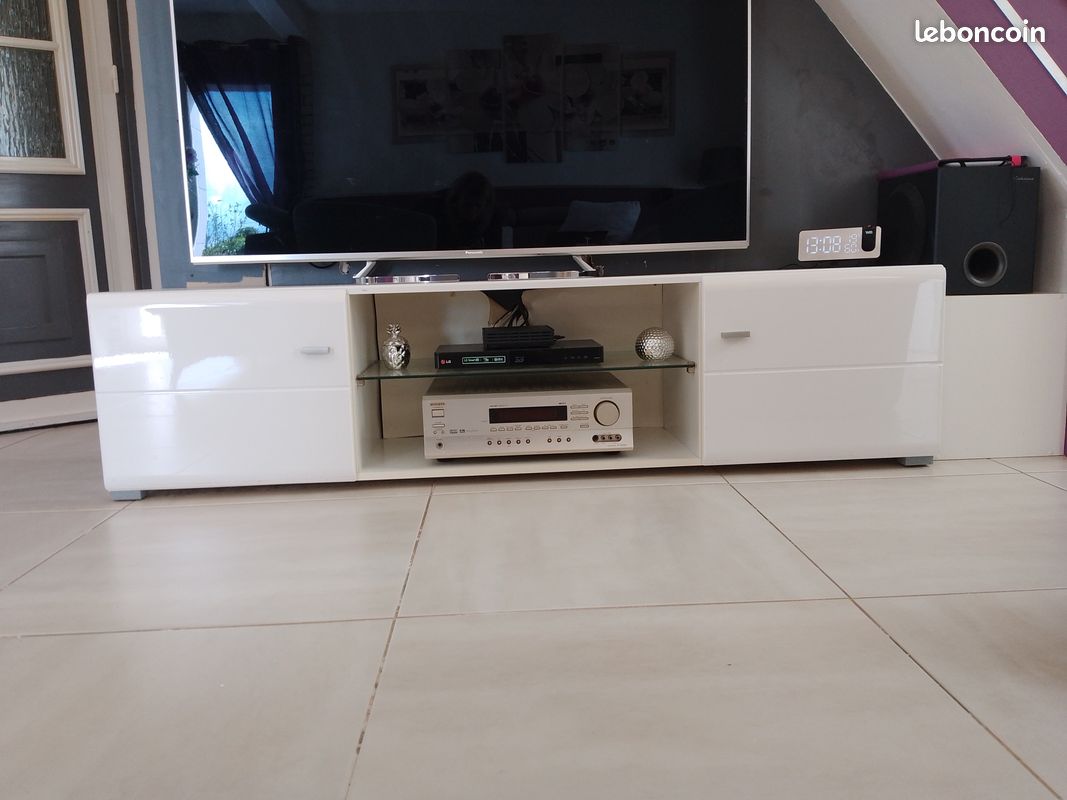 Meuble TV blanc brillant (image 1)
