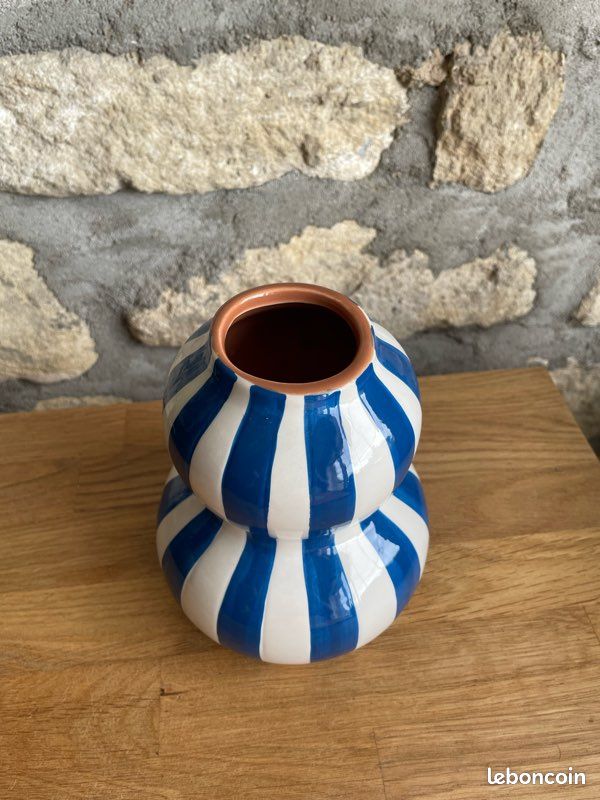 Vase céramique forme calebasse BLEU / BLANC (image 3)