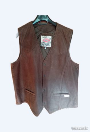 Neuf Homme Véritable Fauve Gilet Cuir Revere Col Gilet Classique Ouest