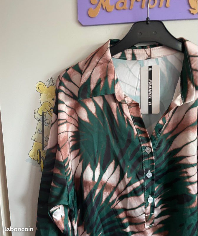 Chemise à manches longues à motifs, taille unique, marque Frankel H (image 2)