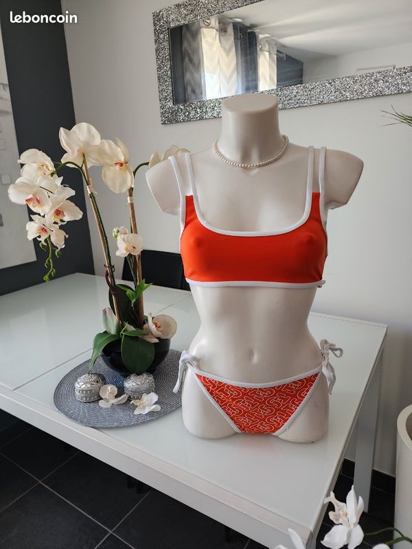 Un maillot de bain imprimé 2 pièces orange imprimé taille 38/40 marque Jott (image 1)