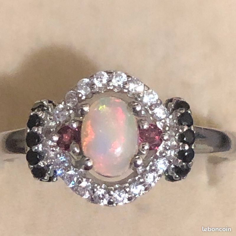 Bague Opale D'Éthiopie, Spinelles et Rhodolites sur Argent 925
