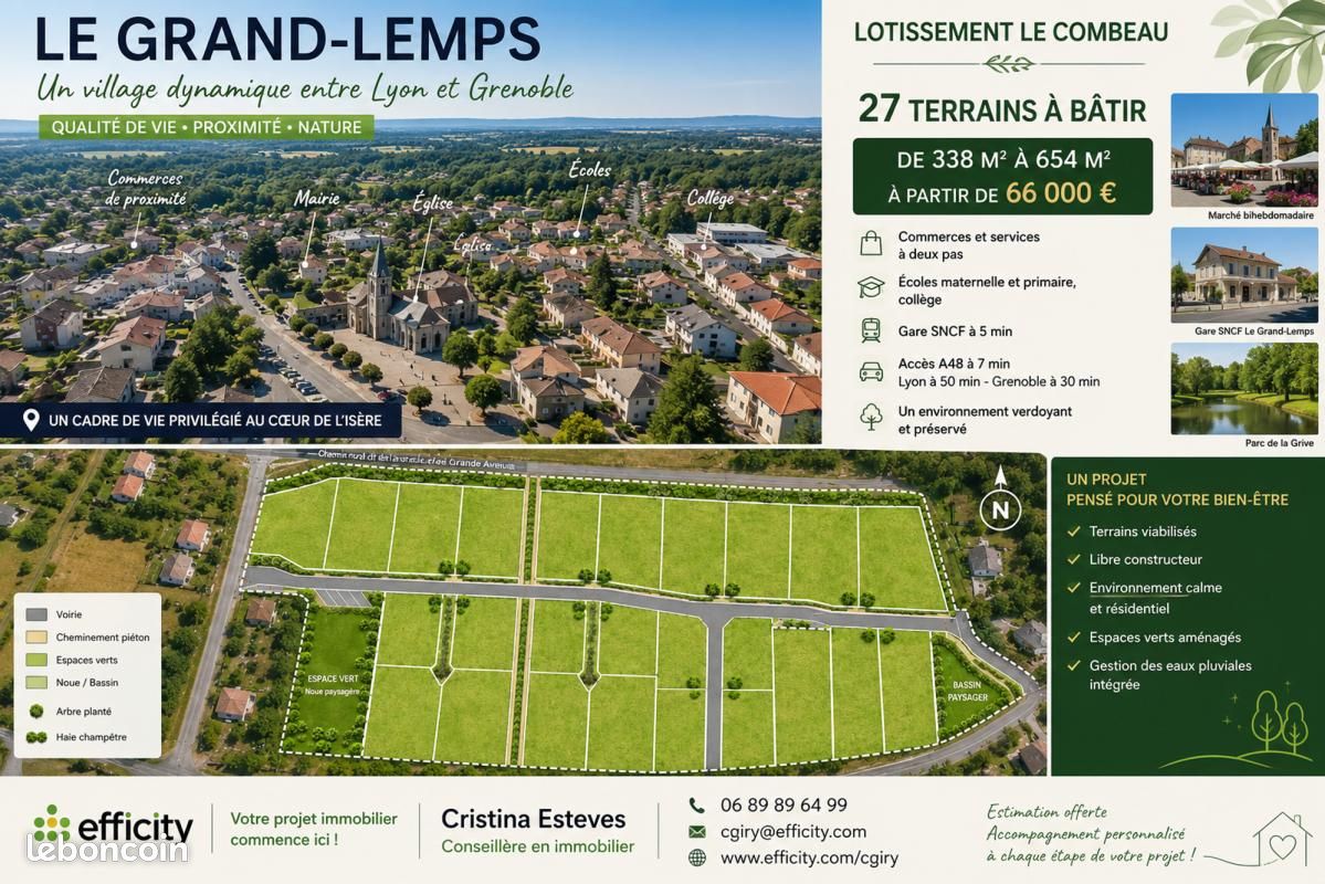 Terrain 655 m² · au Grand-Lemps · 114 275 €