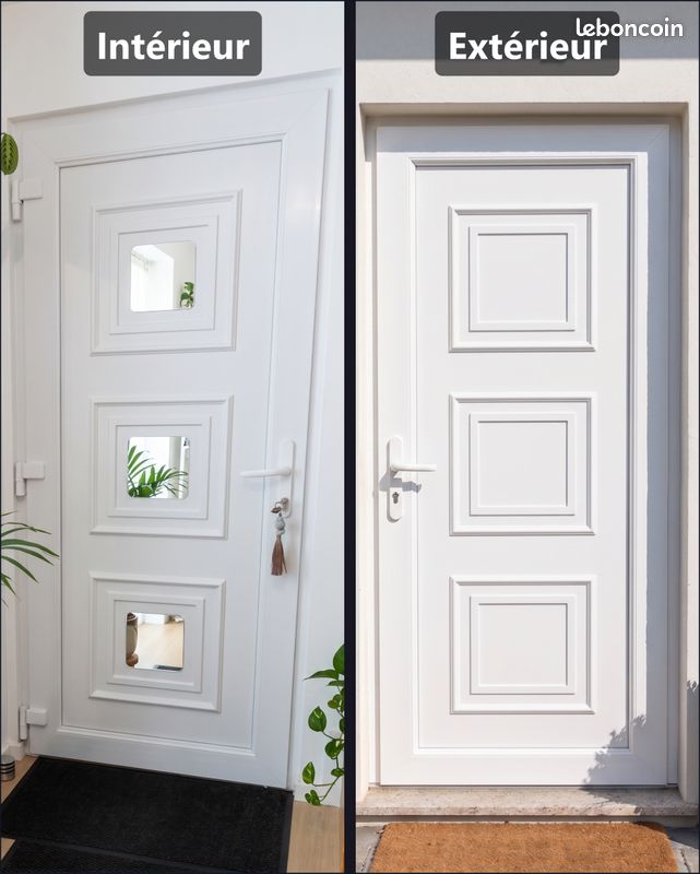 Panneau de porte d'entrée blanc PVC et bois – 193,5 x 70 cm (image 1)