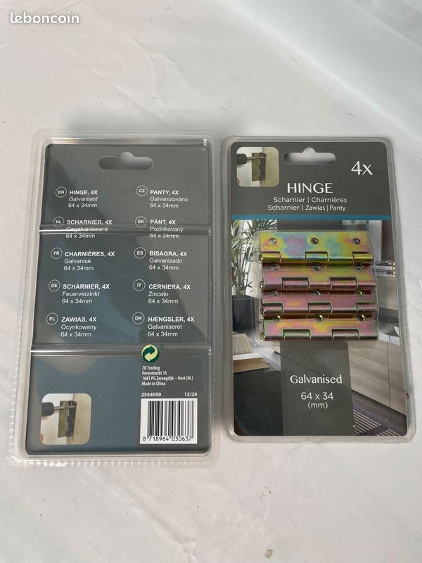 BRICOLAGE LOT DE 2 CHARNIERES 6,4x3,4 (image 1)