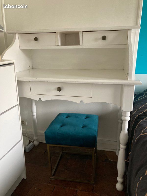 Coiffeuse meuble chambre bois blanc 3 tiroirs (image 1)