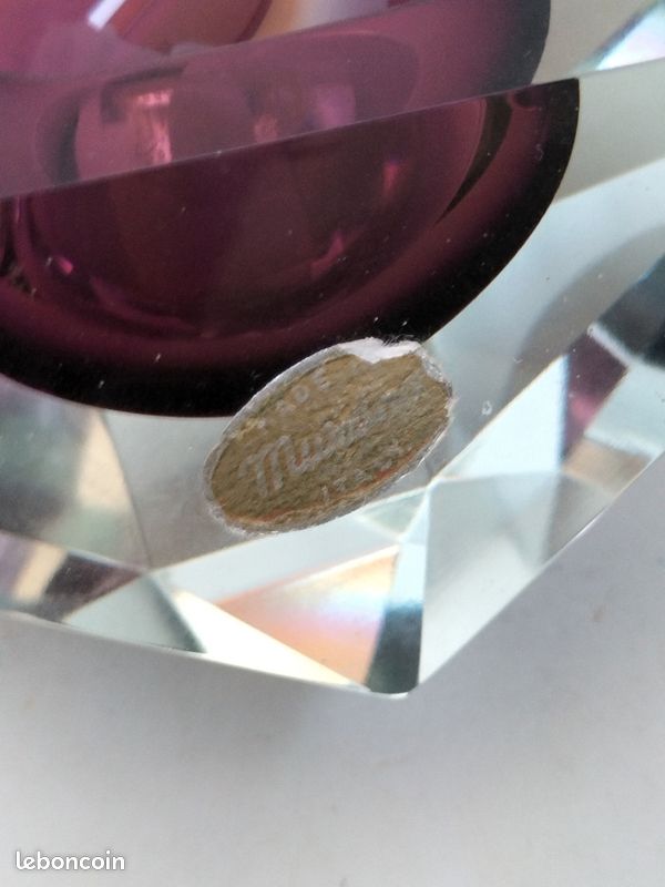 Cendrier vide poche Murano cristal mauve forme diamant de Flavio Poli design 1970 (image 6)