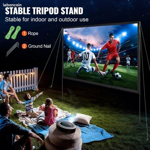 Écran de projection VEVOR avec support, 120 pouces HD 4K, utilisable en intérieur et extérieur, pliable et portable, format 16:9, idéal pour le home cinéma, le camping, les loisirs, etc., noir (image 3)