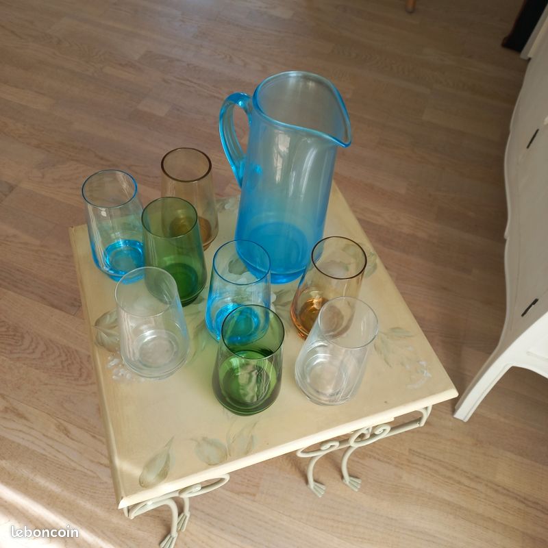 ancien service à orangeade carafe + 5 mugs desing 50 Deruta Italie