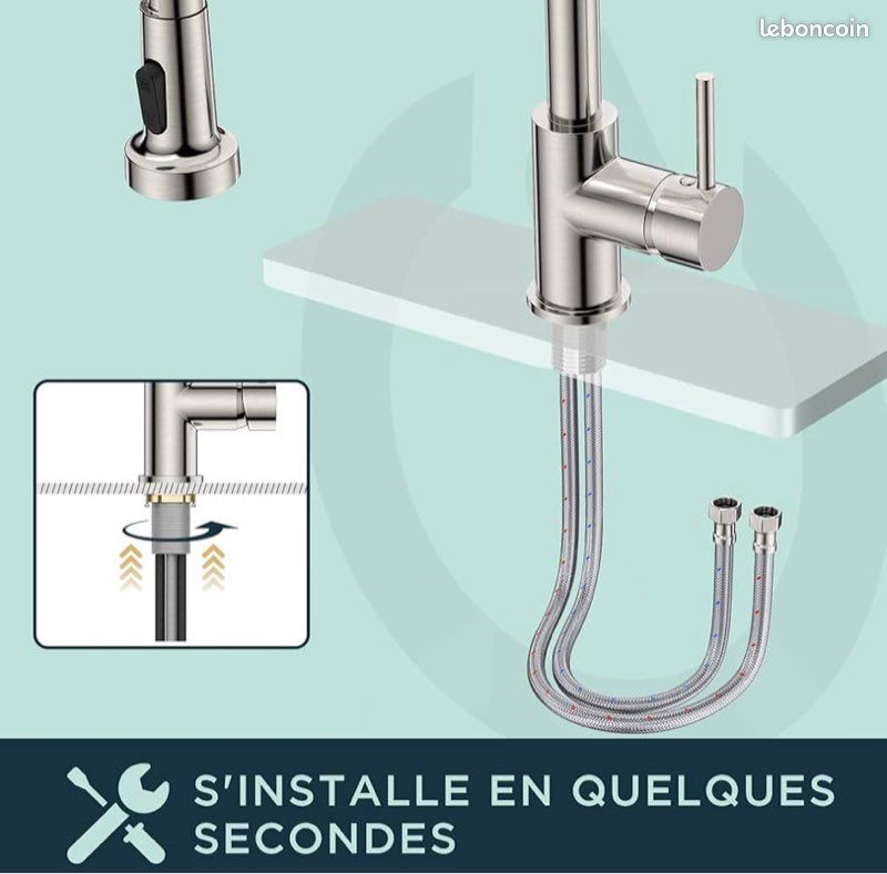 Robinet Cuisine, Mitigeur Cuisine Avec Douchette Pivotant à 360 (image 3)