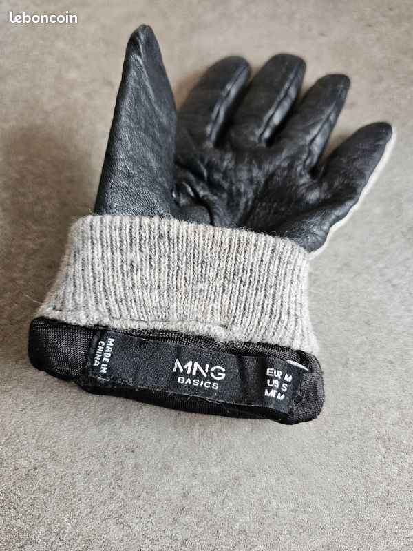 Gants bi matière simili cuir noir gris chiné Mango Taille M Très bon état (image 5)