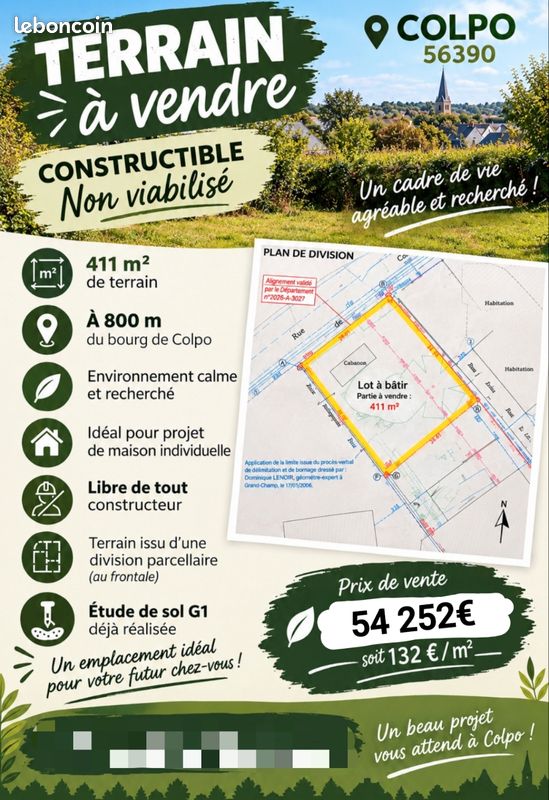 Terrain constructible · à Colpo · 54 252 €