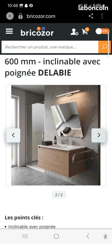 Miroir delabie inclinable avec poignée (image 1)