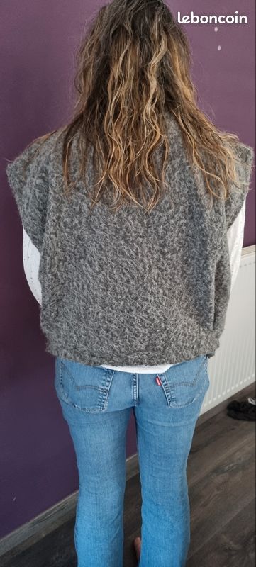 Gilet Sans Manches Gris Brun C&A Taille L - Fausse Fourrure, Très Bon état