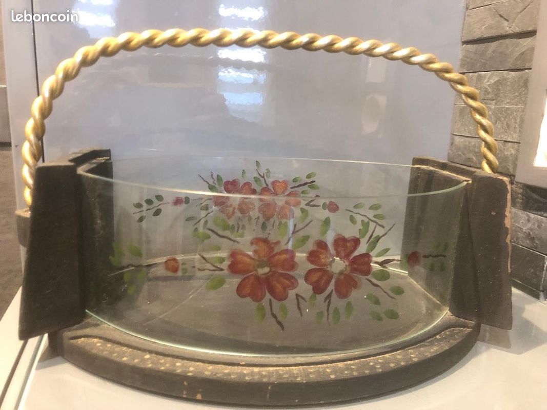 Ancien Pot à Biscuits Art Déco Verre Bullé Et Métal – Diamètre 14 Cm