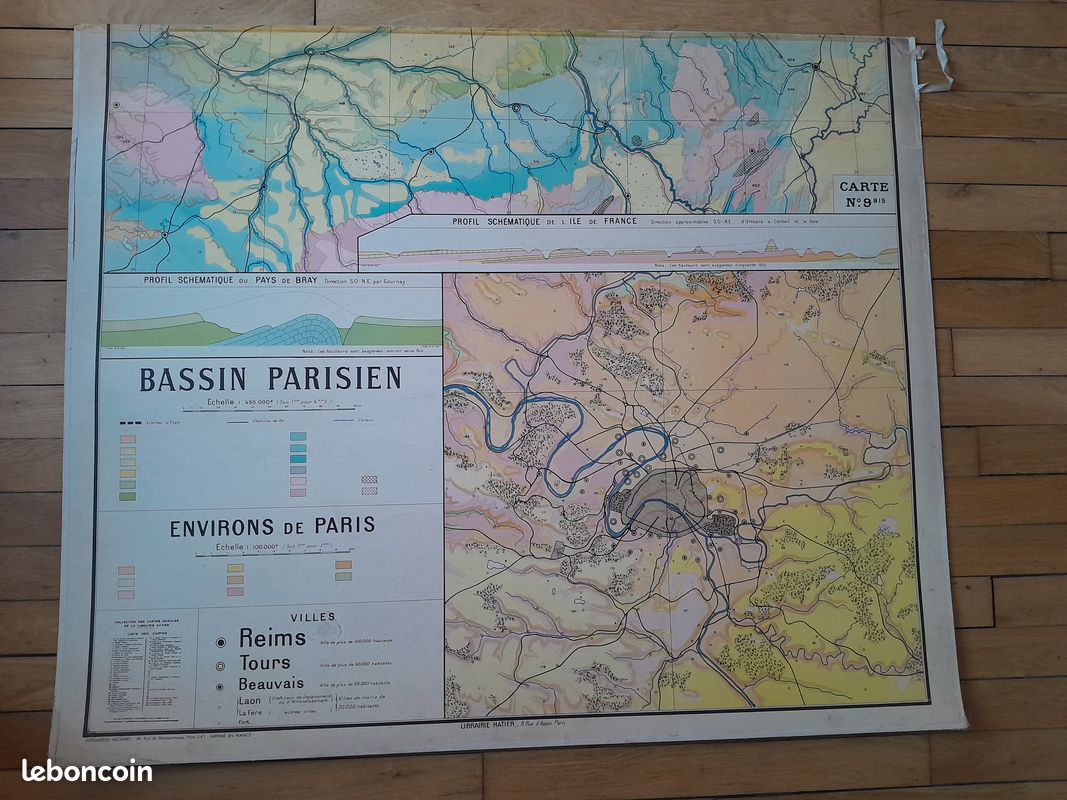 PS2 Ancienne carte scolaire Hatier Les régions naturelles de France - N°9 -9Bis (carte double) Bassin Parisien par Paul Kaeppelin (image 18)