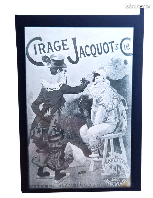 Rare Plaque de projection publicitaire verre réclame ancienne Cirage Jacquot Clowns Cirque c.1900 (image 1)