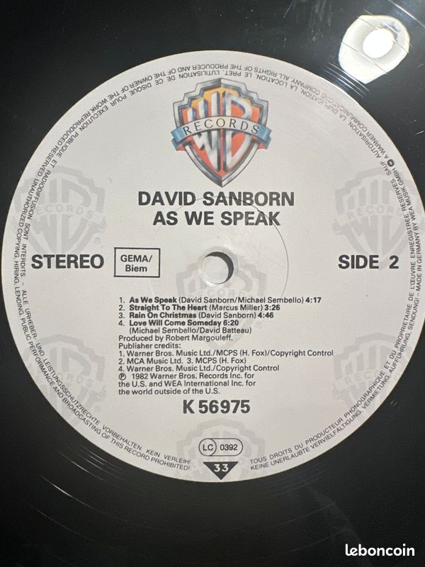 David Sanborn – As We Speak (1982) – LP original Warner – Vinyle NM (image 4)