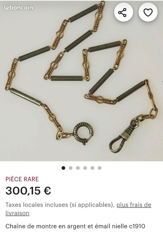 Chaîne De Montre à Gousset En Argent Sterling - Poinçonnée, Avec Clé Et Breloque, Vintage Avant 1920