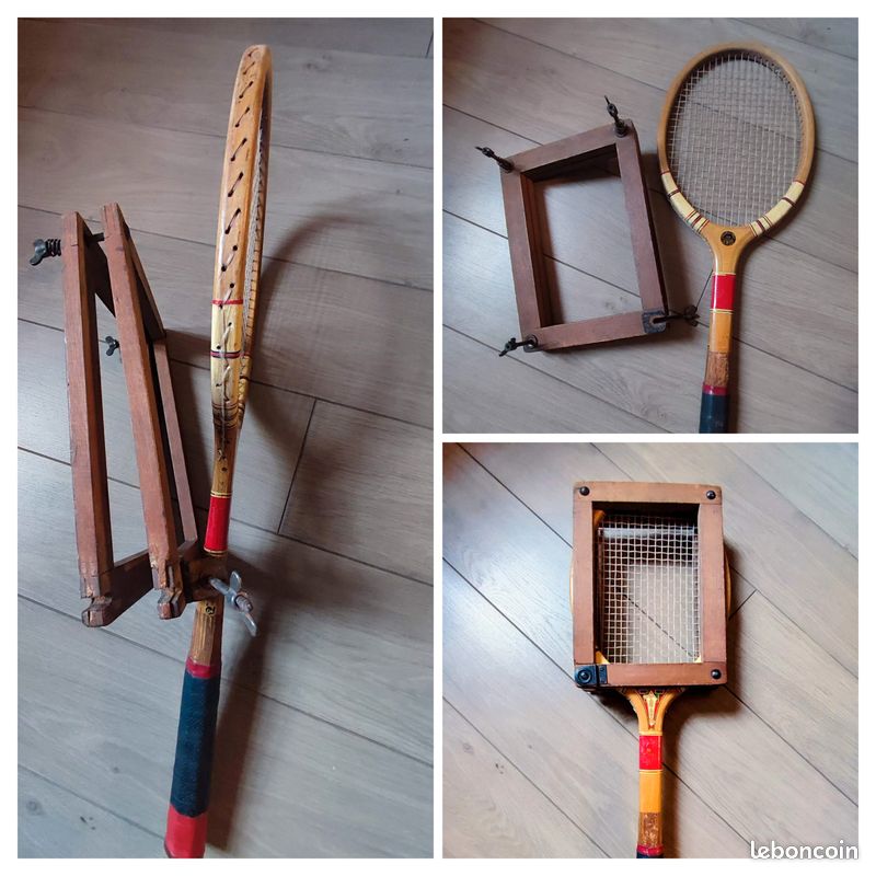 Raquette De Tennis Vintage En Bois Avec Presse-cadre, Collection Ou Décoration