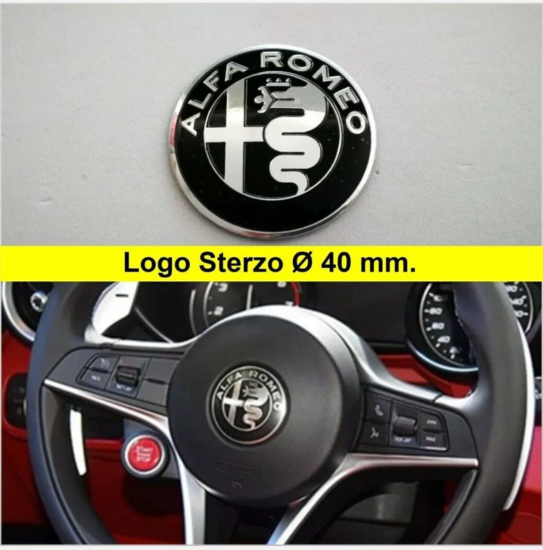 1 Badge de volant autocollant Alfa Romeo noir 40mm - Équipement auto
