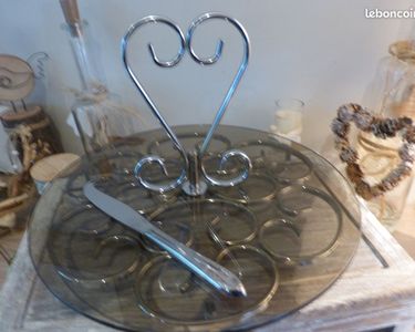 Plateau à Fromage LETANG REMY | Verre Fumé Et Métal Chromé, Années 70, Neuf En Boîte