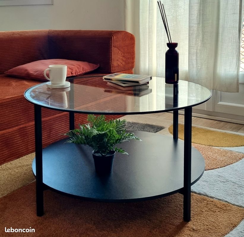 Table Basse Verre et Metal Noir (image 1)