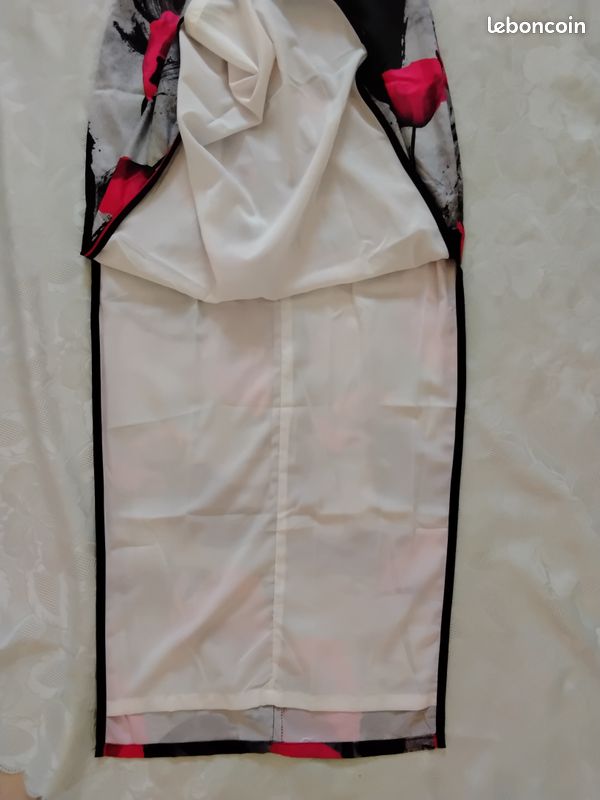 Robe longue cheongsam, noir et rouge, coquelicot (image 13)