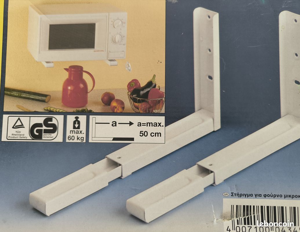 Lot De 2 Supports Muraux Pour Micro-Ondes - Universel, Réglable 230-400mm, Robuste Jusqu'à 50kg En Acier Inoxydable Argent