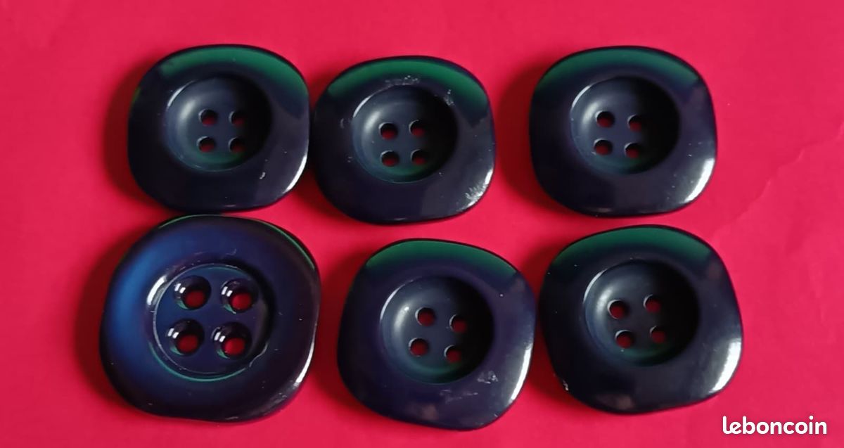 Lot De 8 Boutons Vintage En Plastique Bleu - Diamètre 21.5 Mm, Ronds | Pour Manteau, Tricot, Couture