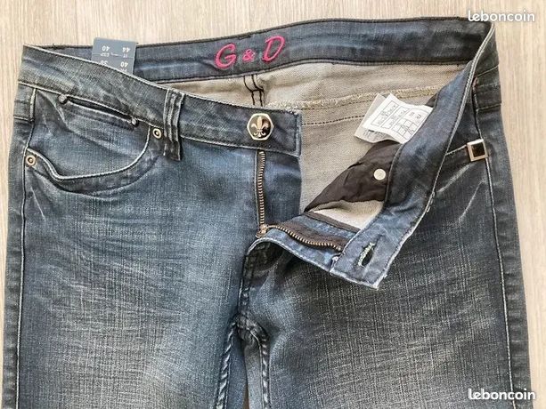 Jeans Femme Golden Days - Taille 40 - Coupe Large (Wide-Leg) - Bleu - Coton/élasthanne