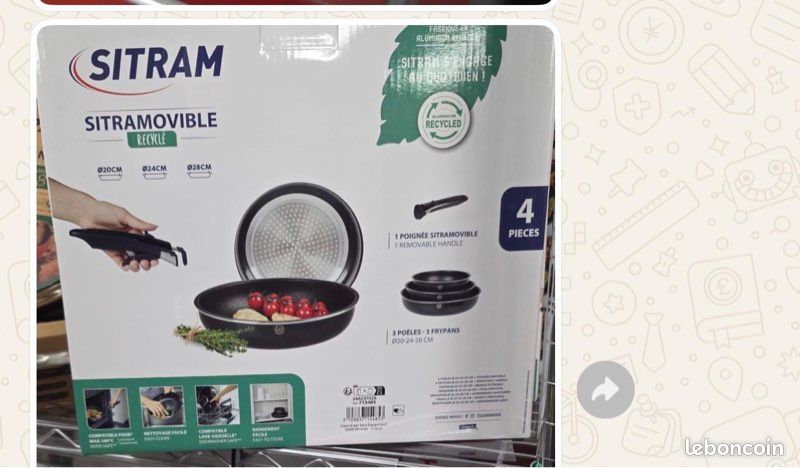 Destockage lot de 3 poêles sitram + manche amovible (image 7)