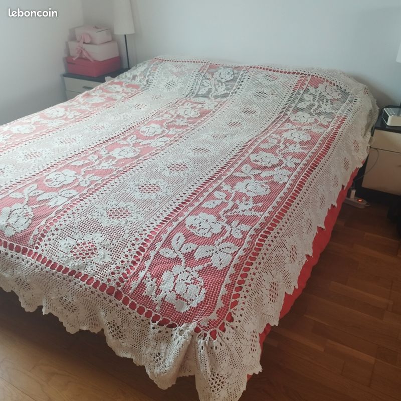 Couvre-lit Ancien Mariage Espagne – Damas Soie Ou Viscose – XIXe-XXe Siècle