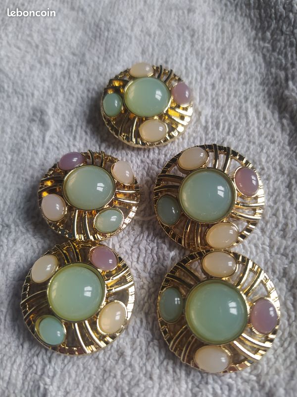 Lot 5 Boutons Ronds Métal Creux 23 Mm Doré Antique - Accessoires Couture Vêtements Sacs DIY